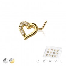 12PCS OF CZ SIDE HEART 316L SURGICAL STEEL L-SHAPE NOSE BOX
